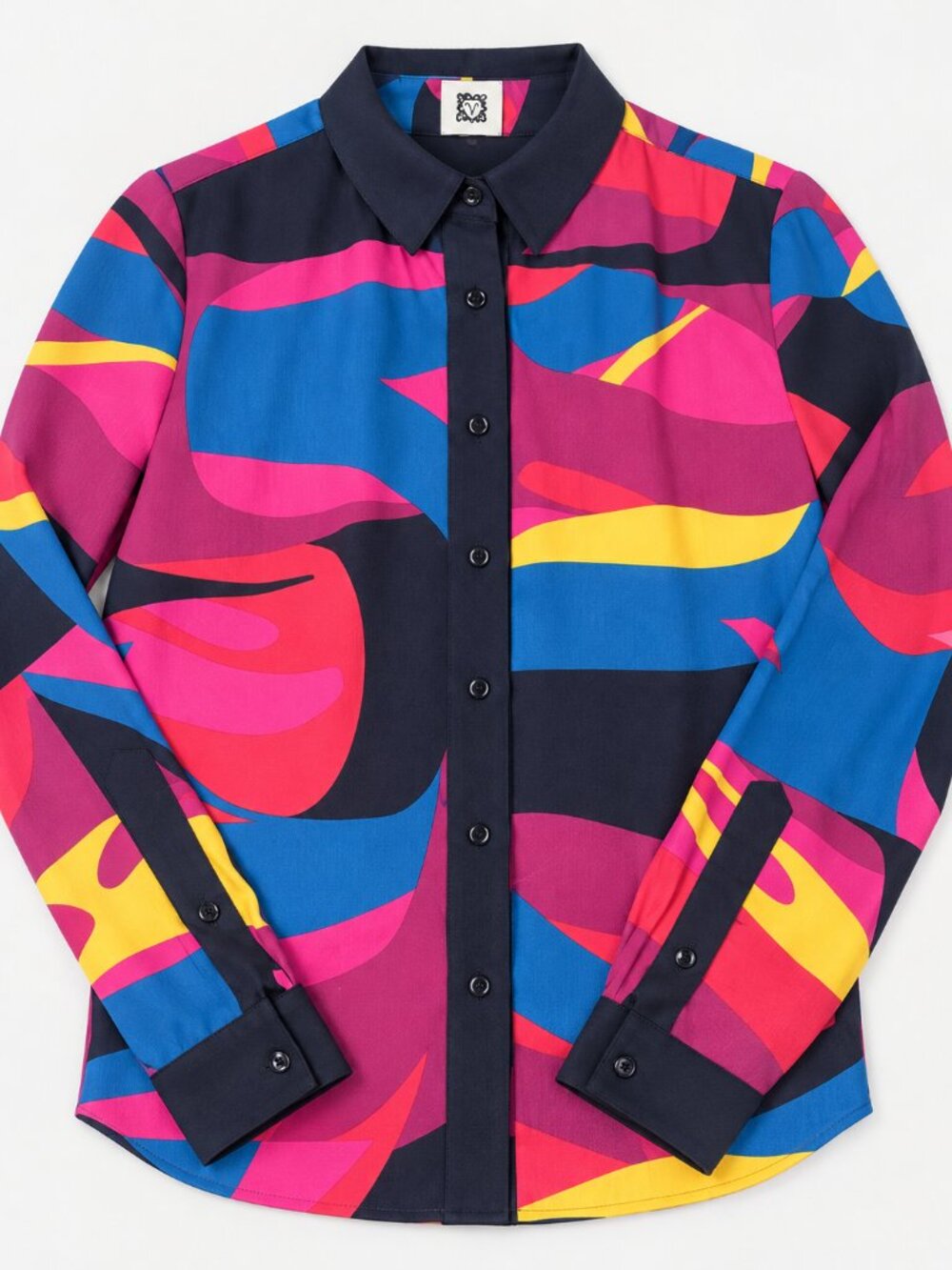 Anne Klein Size 6 Bold Abstract Print Button Down Blouse Multicolor